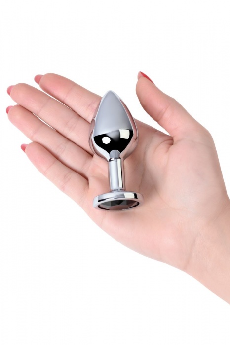 Серебристая коническая анальная пробка с черным кристаллом - 7 см. - ToyFa - купить с доставкой в Ростове-на-Дону
