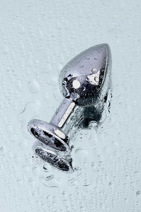 Серебристая коническая анальная пробка с черным кристаллом - 7 см. - ToyFa - купить с доставкой в Ростове-на-Дону