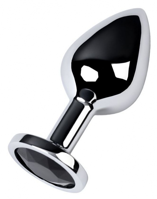 Серебристая коническая анальная пробка с черным кристаллом - 7 см. - ToyFa - купить с доставкой в Ростове-на-Дону
