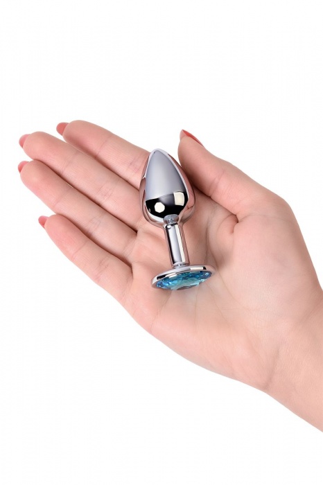 Серебристая конусовидная анальная пробка с голубым кристаллом - 7 см. - ToyFa - купить с доставкой в Ростове-на-Дону
