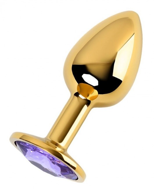 Золотистая коническая анальная пробка с фиолетовым кристаллом - 7 см. - ToyFa - купить с доставкой в Ростове-на-Дону