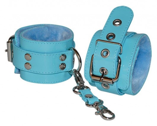 Голубые лаковые наручники с меховой отделкой - Sitabella - купить с доставкой в Ростове-на-Дону