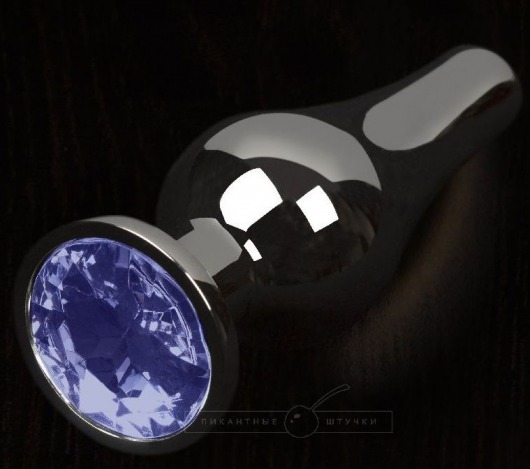 Графитовая удлиненная анальная пробка с синим кристаллом - 8,5 см. - Пикантные штучки - купить с доставкой в Ростове-на-Дону