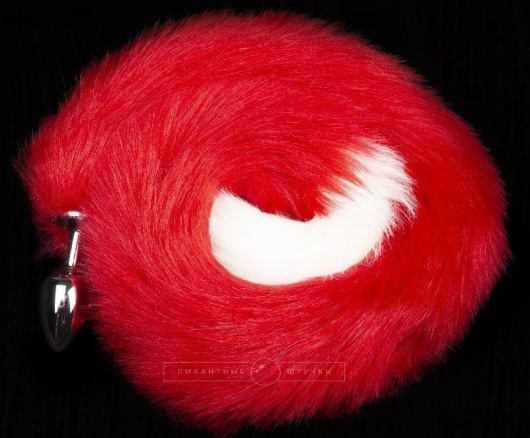 Серебристая анальная пробка с длинным красным хвостом - Пикантные штучки - купить с доставкой в Ростове-на-Дону