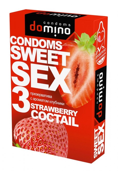 Презервативы для орального секса DOMINO Sweet Sex с ароматом клубничного коктейля  - 3 шт. - Domino - купить с доставкой в Ростове-на-Дону