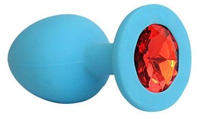 Голубая силиконовая анальная пробка с красным кристаллом - 9,5 см. - Bior toys - купить с доставкой в Ростове-на-Дону