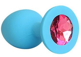 Голубая силиконовая анальная пробка с малиновым кристаллом - 9,5 см. - Bior toys - купить с доставкой в Ростове-на-Дону