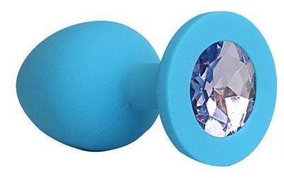 Голубая силиконовая анальная пробка с фиолетовым кристаллом - 9,5 см. - Bior toys - купить с доставкой в Ростове-на-Дону