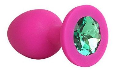 Ярко-розовая анальная пробка с зеленым кристаллом - 9,5 см. - Bior toys - купить с доставкой в Ростове-на-Дону