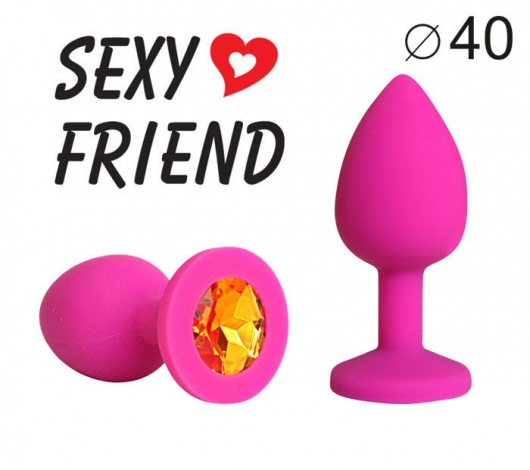 Ярко-розовая анальная пробка с оранжевым кристаллом - 9,5 см. - Bior toys - купить с доставкой в Ростове-на-Дону