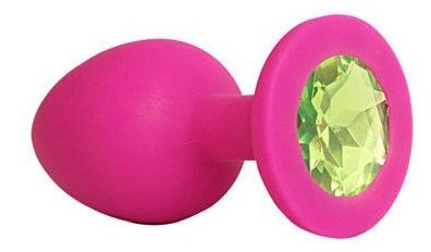 Ярко-розовая анальная пробка с салатовым кристаллом - 9,5 см. - Bior toys - купить с доставкой в Ростове-на-Дону