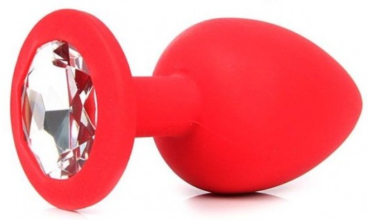 Красная анальная пробка с прозрачным кристаллом - 9,5 см. - Bior toys - купить с доставкой в Ростове-на-Дону