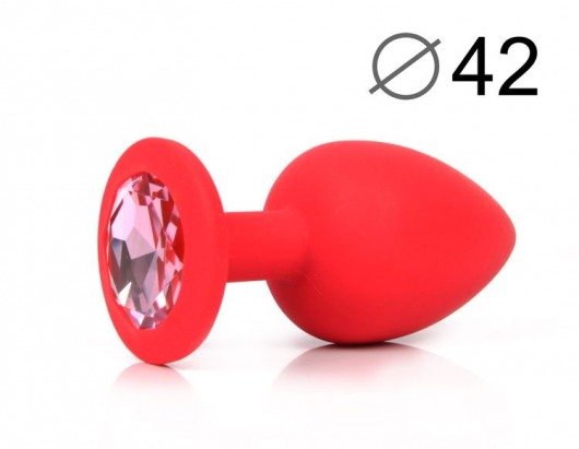 Красная анальная пробка с розовым кристаллом - 9,5 см. - Bior toys - купить с доставкой в Ростове-на-Дону