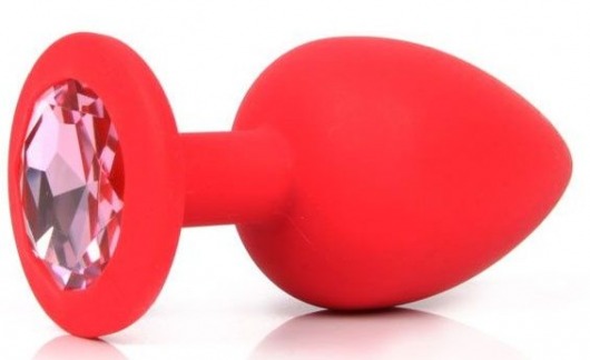 Красная анальная пробка с розовым кристаллом - 9,5 см. - Bior toys - купить с доставкой в Ростове-на-Дону