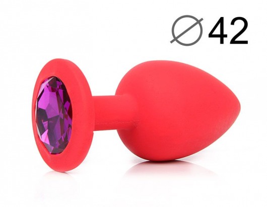 Красная анальная пробка с фиолетовым кристаллом - 9,5 см. - Bior toys - купить с доставкой в Ростове-на-Дону