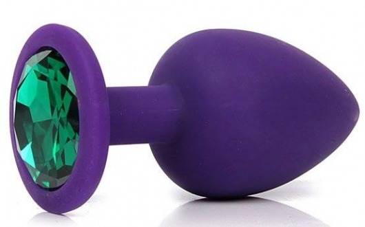 Фиолетовая анальная пробка с зеленым кристаллом - 9,5 см. - Bior toys - купить с доставкой в Ростове-на-Дону