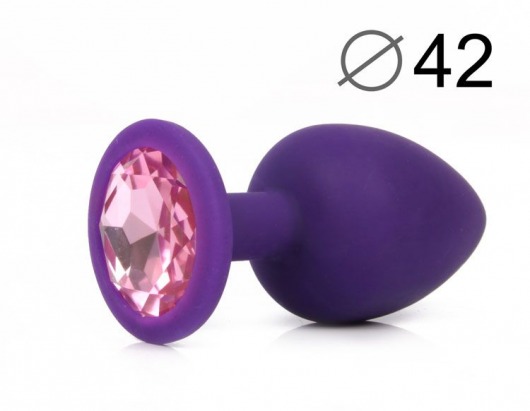 Фиолетовая анальная пробка с розовым кристаллом - 9,5 см. - Bior toys - купить с доставкой в Ростове-на-Дону