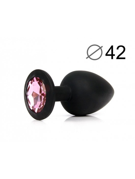Черная силиконовая анальная пробка с розовым стразом - 9,5 см. - Bior toys - купить с доставкой в Ростове-на-Дону