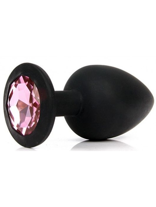 Черная силиконовая анальная пробка с розовым стразом - 9,5 см. - Bior toys - купить с доставкой в Ростове-на-Дону