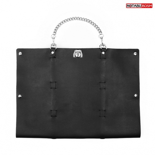 Черный набор БДСМ в сумке: маска, ошейник с поводком, наручники, оковы, плеть - Bior toys - купить с доставкой в Ростове-на-Дону