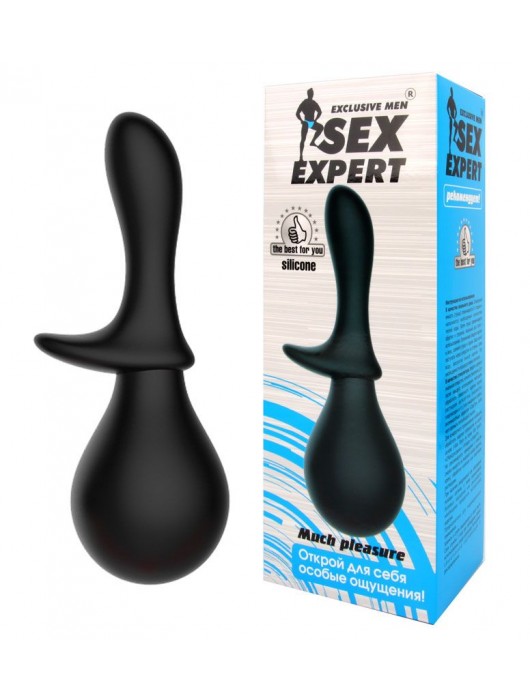 Чёрный силиконовый анальный душ с ограничителем - Bior toys - купить с доставкой в Ростове-на-Дону