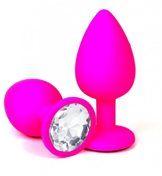Розовая силиконовая пробка с прозрачным кристаллом - 8,5 см. - Vandersex - купить с доставкой в Ростове-на-Дону