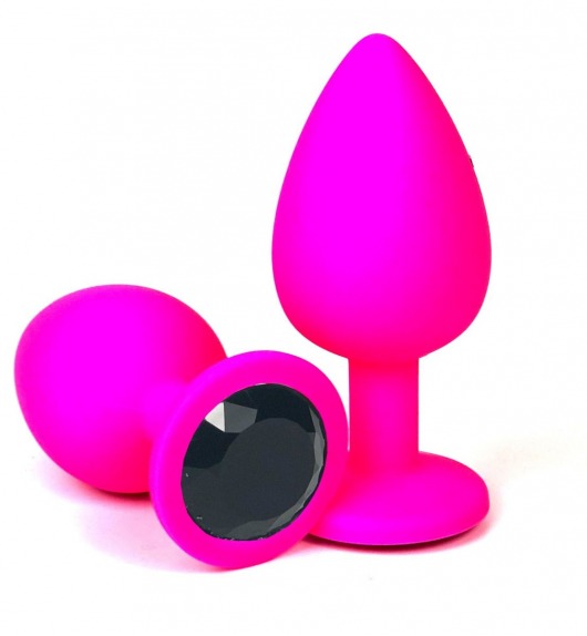 Розовая силиконовая пробка с черным кристаллом - 8 см. - Vandersex - купить с доставкой в Ростове-на-Дону