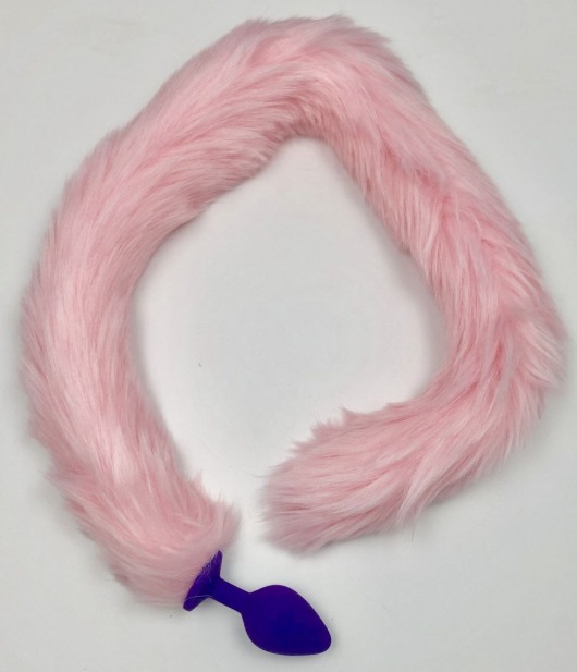 Фиолетовая силиконовая анальная пробка с розовым хвостиком - размер S - Vandersex