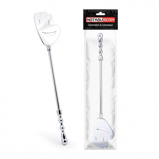 Серебристый металлический стек с ладонью-смайликом - 43 см. - Bior toys - купить с доставкой в Ростове-на-Дону