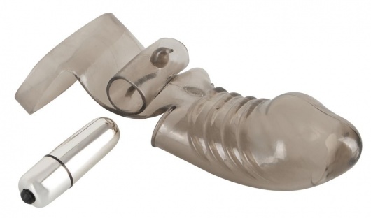 Дымчатая закрытая насадка на пенис с вибропулей - 15 см. - Orion - в Ростове-на-Дону купить с доставкой