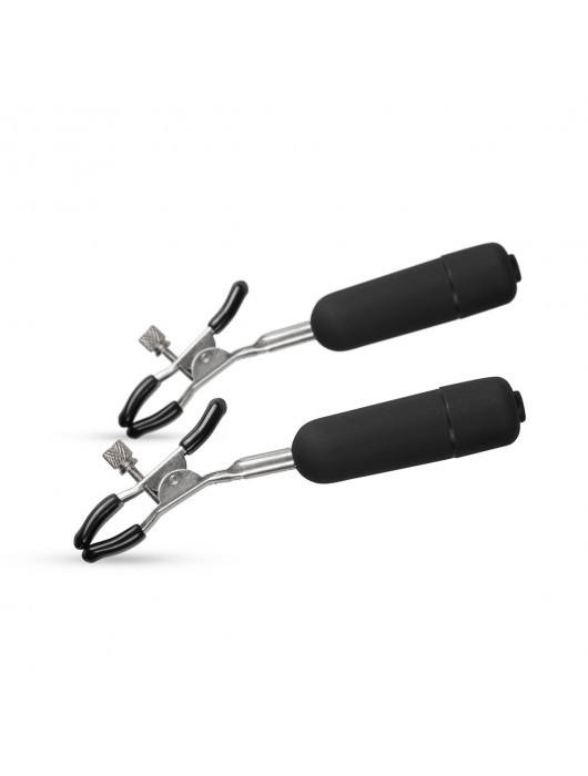 Черные виброзажимы на соски Easytoys Nipple Clamps With Vibrating Bullets - ONE DC B.V.