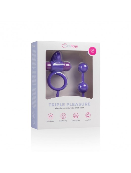 Фиолетовое эрекционное виброкольцо с анальной цепочкой Triple Pleasure - Easy toys - в Ростове-на-Дону купить с доставкой