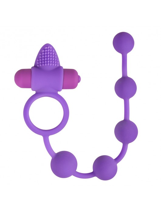 Фиолетовое эрекционное виброкольцо с анальной цепочкой Triple Pleasure - Easy toys - в Ростове-на-Дону купить с доставкой