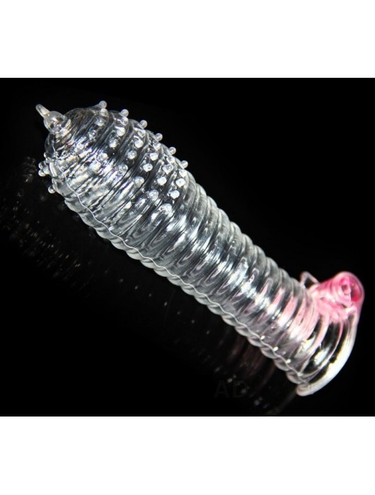 Прозрачная закрытая насадка на член с рельефом - 14,5 см. - Brazzers - в Ростове-на-Дону купить с доставкой