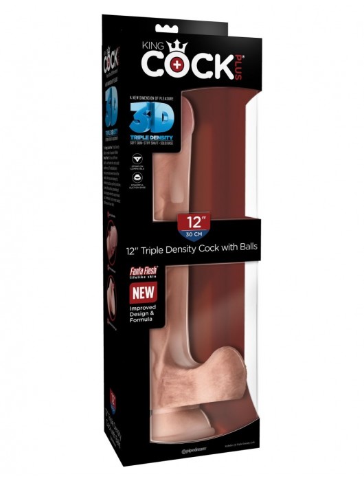 Телесный фаллоимитатор на присоске 12  Triple Density Cock with Balls - 33 см. - Pipedream
