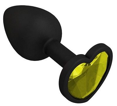 Черная силиконовая пробка с желтым кристаллом-сердцем - 8,5 см. - Джага-Джага - купить с доставкой в Ростове-на-Дону