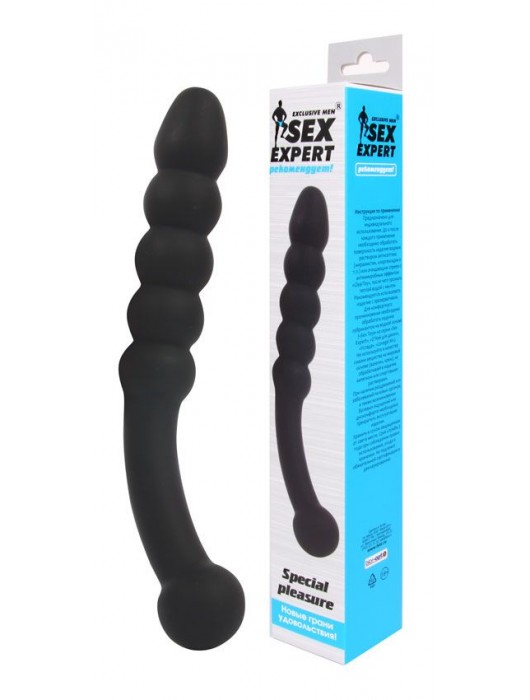 Черный изогнутый анальный стимулятор-елочка - 22,5 см. - Bior toys