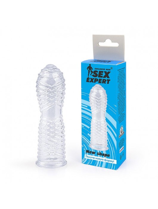 Закрытая прозрачная насадка на пенис с ребрышками - 13 см. - Sex Expert - в Ростове-на-Дону купить с доставкой