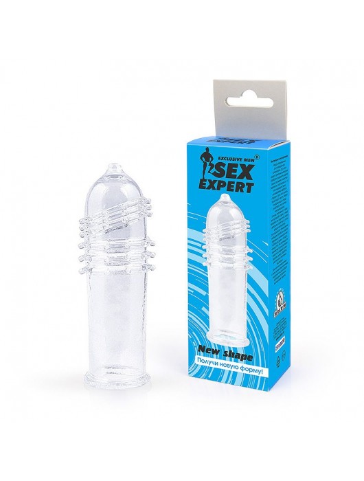 Закрытая прозрачная насадка на пенис с шипиками и ребрышками - 12 см. - Sex Expert - в Ростове-на-Дону купить с доставкой