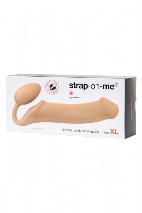 Телесный безремневой страпон Silicone Bendable Strap-On XL - Strap-on-me - купить с доставкой в Ростове-на-Дону