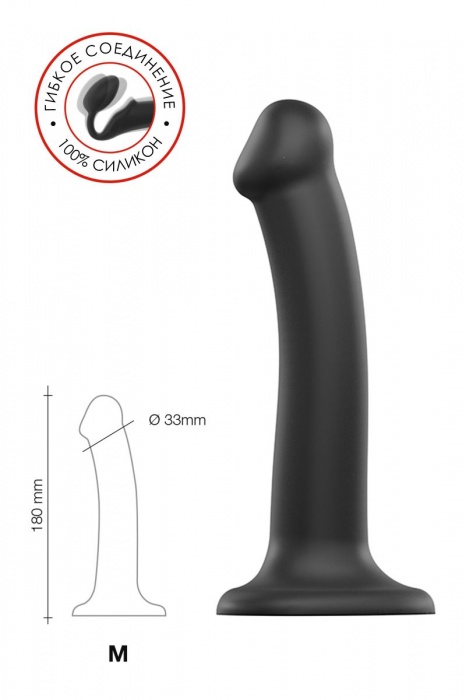 Черный фаллос на присоске Silicone Bendable Dildo M - 18 см. - Strap-on-me - купить с доставкой в Ростове-на-Дону