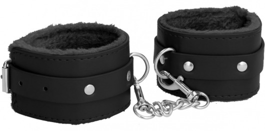 Черные наручники Plush Leather Hand Cuffs - Shots Media BV - купить с доставкой в Ростове-на-Дону