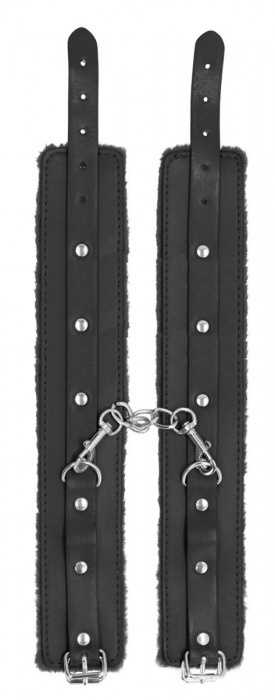 Черные поножи Plush Leather Ankle Cuffs - Shots Media BV - купить с доставкой в Ростове-на-Дону