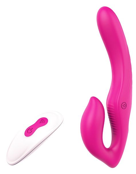Ярко-розовый безремневой страпон REMOTE DOUBLE DIPPER - 22 см. - Dream Toys - купить с доставкой в Ростове-на-Дону