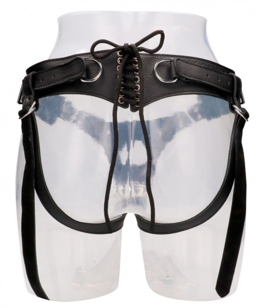Черные трусики O-ring для страпона Leather Strap-on Harness - Shots Media BV - купить с доставкой в Ростове-на-Дону
