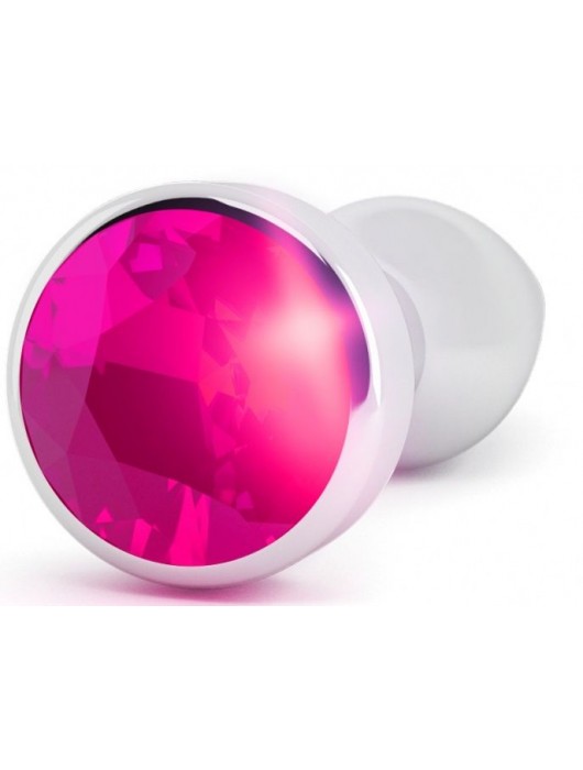 Серебристая анальная пробка с малиновым кристаллом - 10 см. - Shots Media BV - купить с доставкой в Ростове-на-Дону