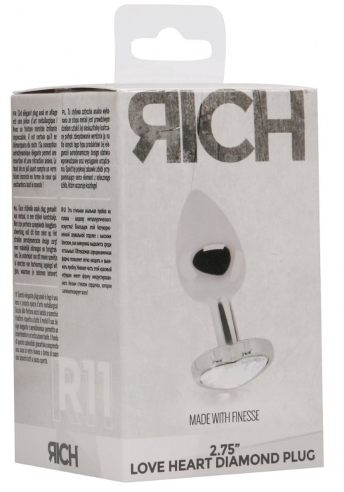 Серебристая анальная пробка с прозрачным кристаллом в форме сердца - 7,1 см. - Shots Media BV - купить с доставкой в Ростове-на-Дону