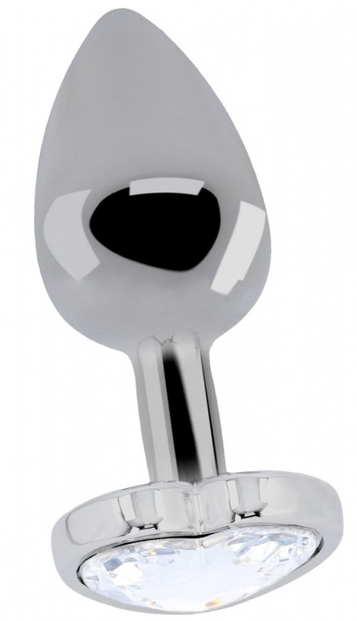 Серебристая анальная пробка с прозрачным кристаллом в форме сердца - 7,1 см. - Shots Media BV - купить с доставкой в Ростове-на-Дону