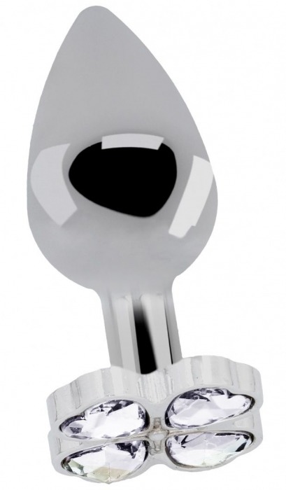 Серебристая анальная пробка с прозрачными кристаллами в форме клевера - 7 см. - Shots Media BV - купить с доставкой в Ростове-на-Дону