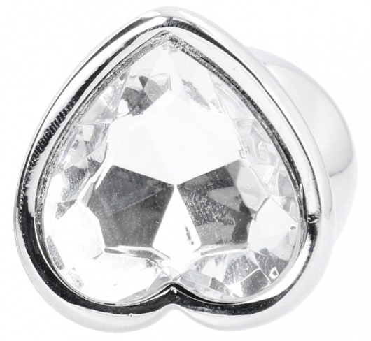 Серебристая анальная пробка с прозрачным кристаллом в форме сердца - 8,2 см. - Shots Media BV - купить с доставкой в Ростове-на-Дону